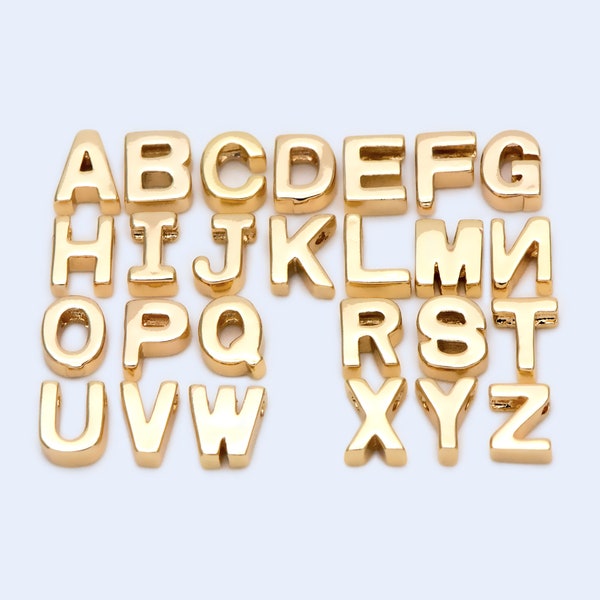 10pcs Gold/ Silver Alphabet Charms 6mm, English Letter Beads,  18K Gold/ Rhodium plated Brass, You Choose Letter (GB-1927)