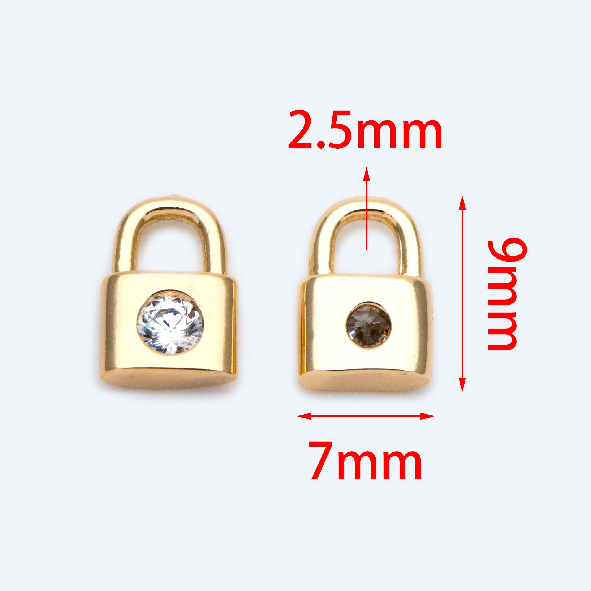 10pcs CZ Paved Gold Lock Charm Padlock charm 7x9mm Real Gold Etsy