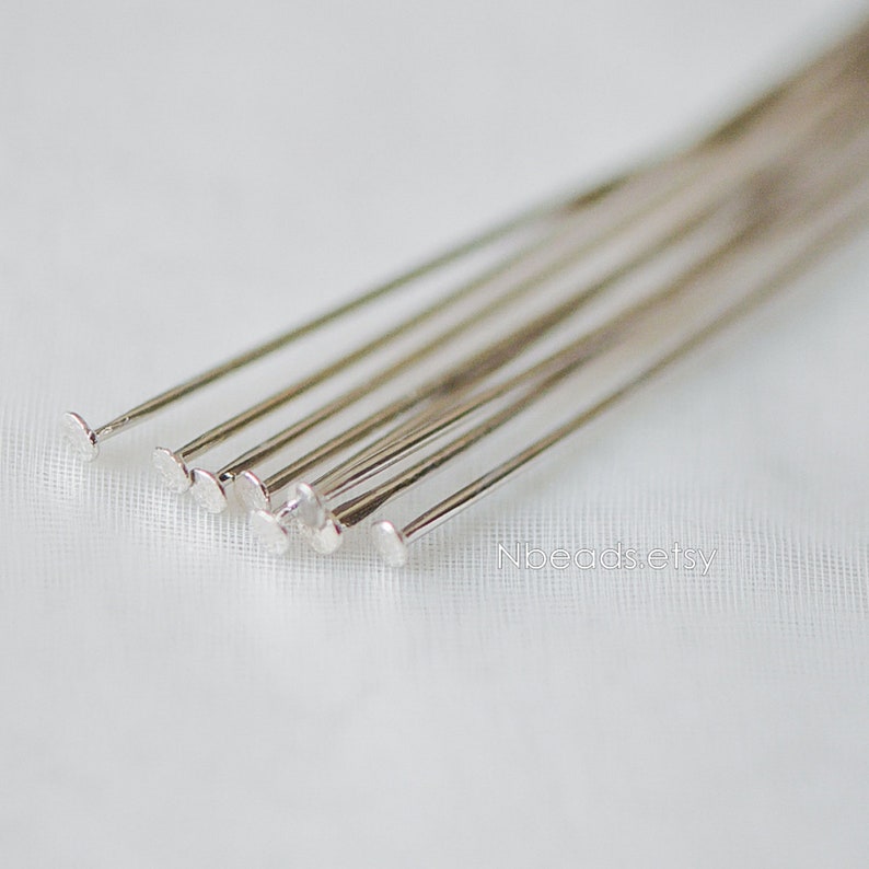 100pcs Gold/ Silver Head Pins 30mm by 0.5mm24 Gauge, Gold/ Rhodium plated Brass Headpins T-Pins GB-259 Silver (rhodium)