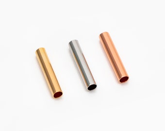 50pcs Gold/ Silver/ Rose Gold Straight Tube Beads 10x2mm , Real Gold/ Rhodium plated Brass Tube Spacers (GB-274)