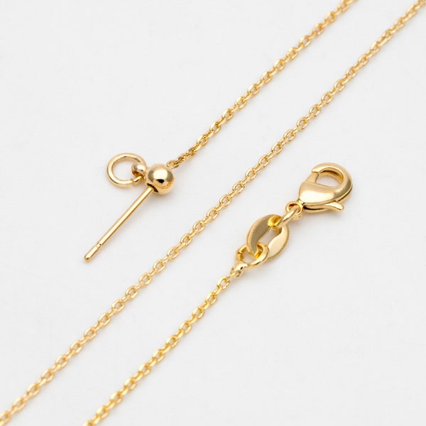 Gold Cable Chain Adjustable Necklace 1mm, Gold plated Brass Finished Dainty Necklace, 19.5 Inch Ready to Wear (#LK-587)