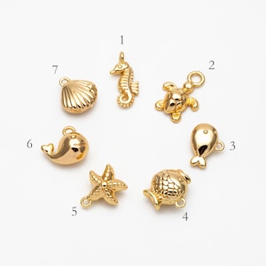 10 Stück Gold / Silber winziger Meerestier Anhänger, Gold / rhodinierter Messing Ozean Anhänger, Ohrring Anhänger, DIY Zubehör Großhandel (GB-3778)