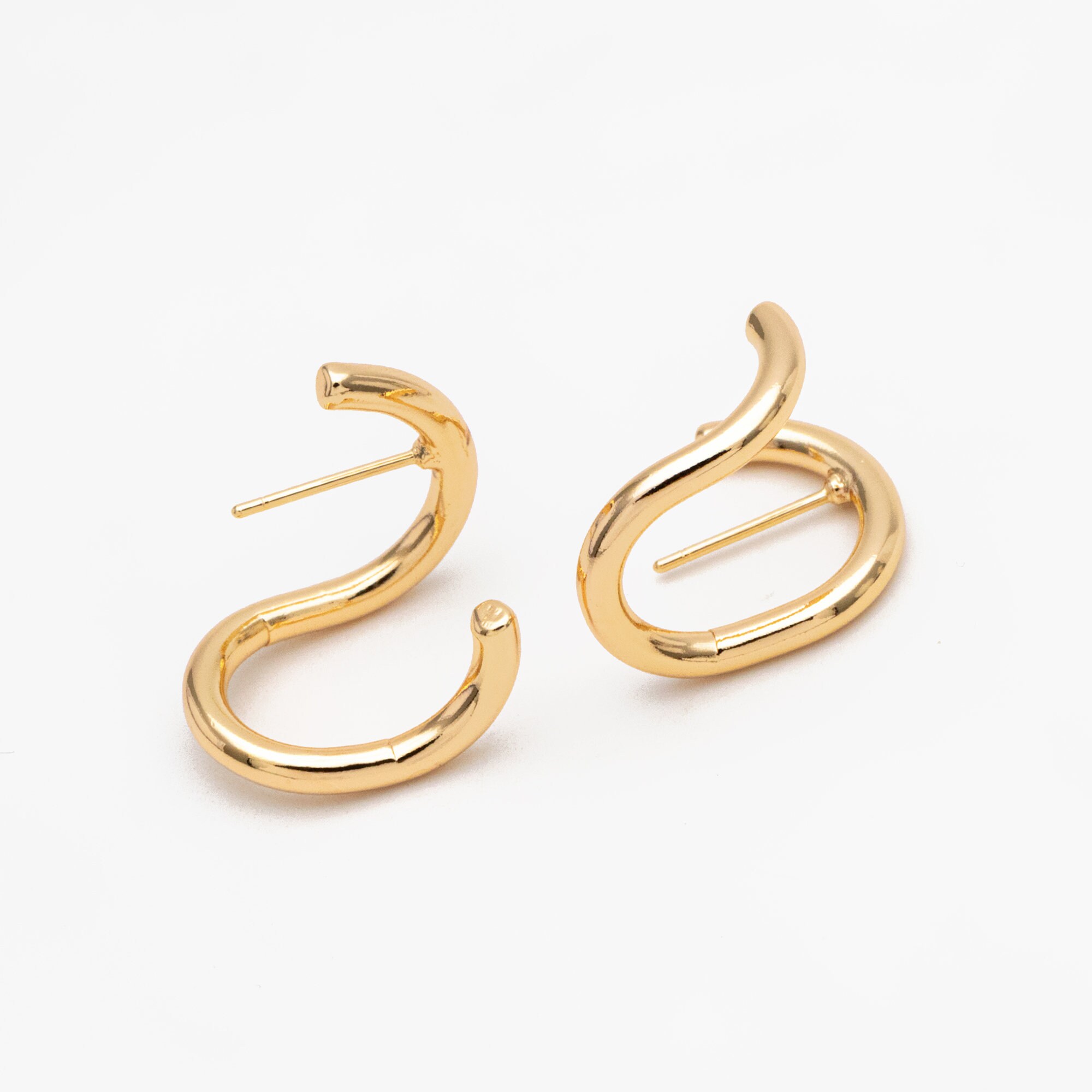 4pcs Gold U-shaped Ear Posts, 18K Gold Plated Brass, Curved Bar Stud ...