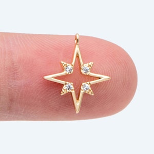 10pcs Gold plated Brass North Star Charms 14x12mm, CZ Pave Tiny Star Pendants (GB-2816)
