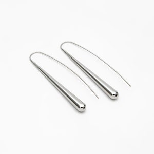 4pcs Gold/ Silver Long Teardrop Hook Earrings, Gold/ Rhodium plated Brass, Minimalist Water Drop Earrings GB-3576 Silver (rhodium)