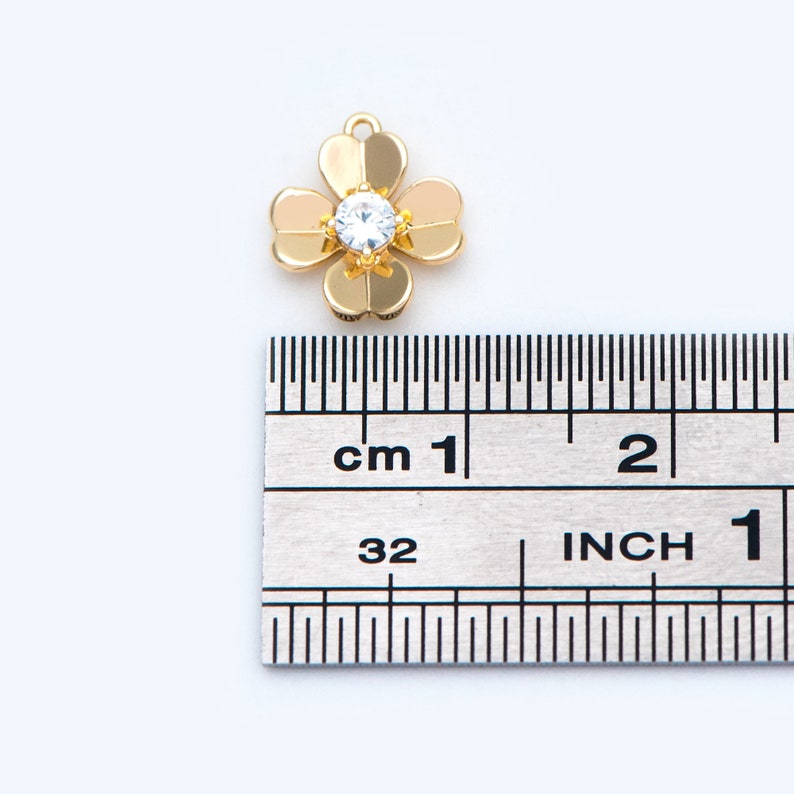 10pcs Micro Pave CZ Flower Charms GB-878 Mini Quatrefoil Charms 10mm Gold plated Brass Floral Pendants