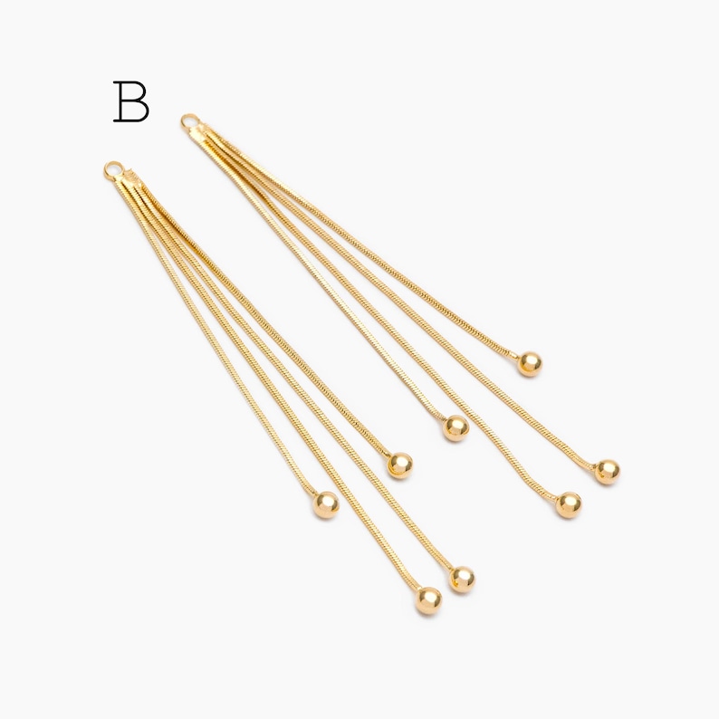 4pcs Chain Tassel Charms, Gold/ Rhodium plated Brass, Tassel Earring Components (GB-3523) #B