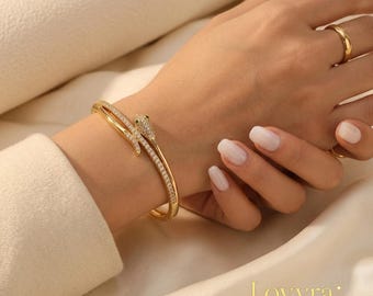 Schlangenarmband aus Gold – Luxuriöses Schlangenarmband mit Zirkonia, 18 Karat vergoldetes Silber – Geschenk für Frauen, Geburtstag, eleganter Statement-Schmuck