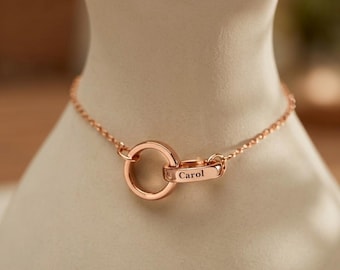 Mutter-Tochter-Gliederarmband – Partnerarmband mit ineinandergreifenden Kreisen und eingravierten Namen – Geschenk für Schwester, beste Freundin, Edelstahl, anlaufbeständig