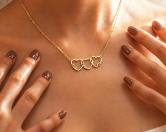 Mutterkette mit Kindernamen und Herz – Personalisierbares 18-karätiges Gold – Namenskette, Geburtstagsgeschenk für Mama
