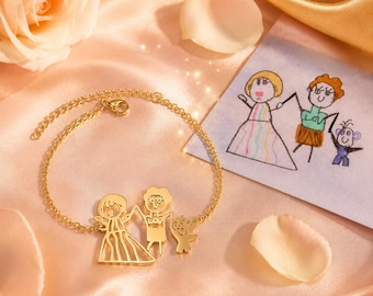 Personalisiertes Kinderzeichnungsarmband, Kinderkunstarmband, Geburtstagsgeschenk für Mama, Schmuck mit Kinderzeichnungen, Erinnerungsgeschenk für Mama