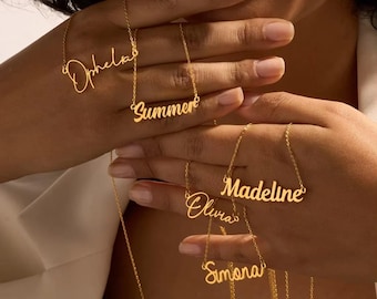 Collana personalizzata con nome, placcata in oro 18 carati, delicata collana da donna, gioiello minimalista, regalo perfetto per compleanni, festa della mamma o San Valentino.