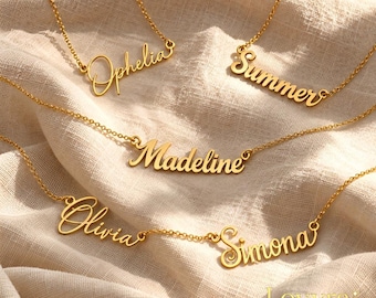 Personalisierte Namenskette in 18-karätiger Vergoldung, zarte Damenkette, minimalistischer Schmuck, perfektes Geschenk zum Geburtstag, Muttertag oder Valentinstag.