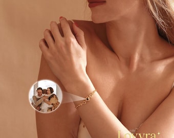 Fotoprojektionsarmband aus 18-karätigem Gold, personalisiertes Armband mit verstecktem Foto, Erinnerungsgeschenk für Mama, Muttertagsgeschenk, Geschenk für Paare