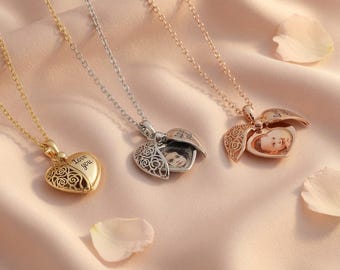 Medaillon mit Fotoöffnung – Personalisierte Herz-Erinnerungskette – Erinnerungsschmuck, Geschenk für Oma, Mama, Sterlingsilber, Roségold