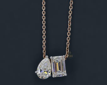 Lab Grown Diamond Toi et Moi Pendant - Pear & Emerald Cut