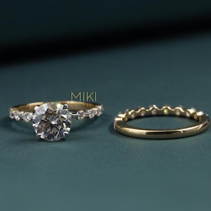 Conjunto de anillo de compromiso con diamante redondo cultivado en laboratorio de 2,77 quilates, anillo solitario con alianza de eternidad, conjunto de alianzas de boda, alianza apilable.
