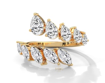 2.5 CT Lab Grown Diamant Ring, Birne und Marquise, Open Wrap Cocktail Ring