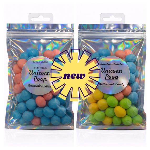 Whimsical Unicorn Poop Butter Mint Candy - Fun Bubblegum & Rainbow Sherbet Flavors - 4 oz Bag