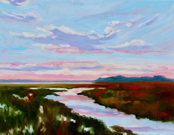 Giclee - Many Sizes - Frame Options - Marsh of Original Modern Impressionist Oil Painting by Rebecca Croft Studios