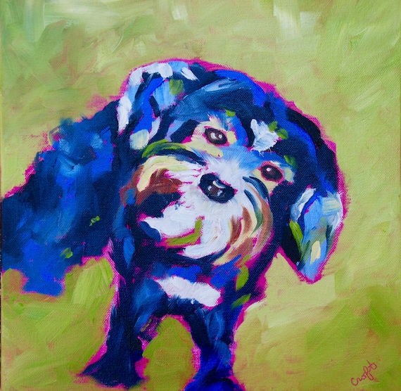 Pet Commission Modern Impressionist Original Oil Pet Animal Portrait Painting by Rebecca Croft