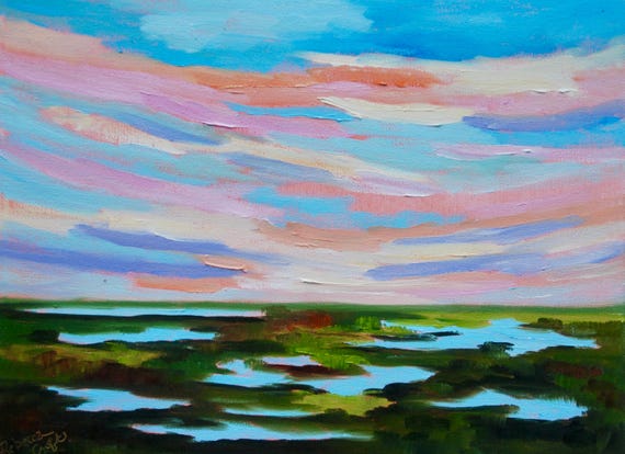 Marsh Painting Coastal Home Decor Modern Impressionist Landscape Oil Painting by Rebecca Croft Studios