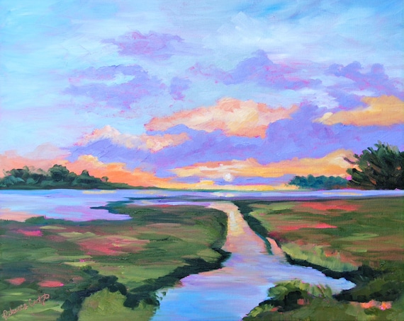 Framed 30 x 40 GICLEE from Original Landscape Low Country Impressionist Oil Painting by Rebecca Croft Studios