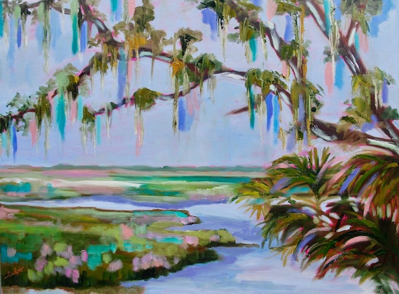 Giclee - Many Sizes - Frame Options - Marsh of Original Modern Impressionist Oil Painting by Rebecca Croft Studios
