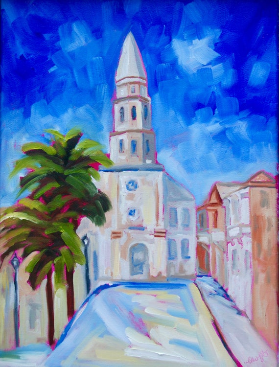 St. Michaels Church Charleston SC Modern Impressionist Oil Painting by Rebecca Croft Studios