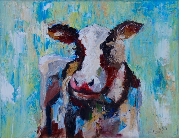 Cow Painting Nursery Animal Art Wall Art Home Decor Palette Knife Abstract Modern Impressionist Fine Art Cow by Rebecca Croft