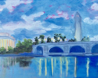 PRINT - Many Sizes - Lincoln Memorial Monument from Original Modern Impressionist Oil Painting by Rebecca Croft Studios