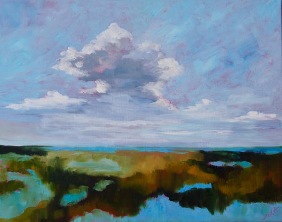 PRINT - Many Sizes - of Marsh Painting from Original Kiawah Island, South Carolina Impressionist Oil Painting by Rebecca Croft