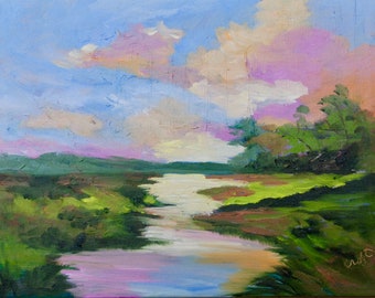 PRINT - Many Sizes - of Marsh Painting from Original Impressionist Oil Painting by Rebecca Croft