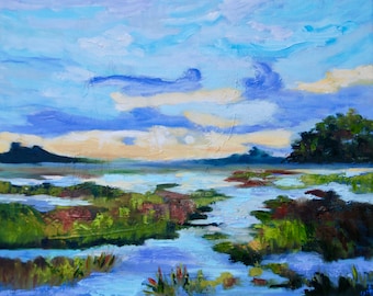 Print of Original Marsh Low Country South Carolina Landscape Oil Painting by Rebecca Croft