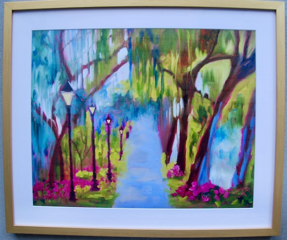 Framed Original Print of Southern Oaks from Original Oil Impressionist Landscape Painting by Rebecca Croft Studios