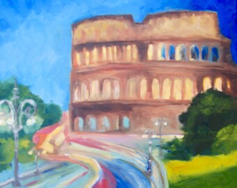 PRINT - Many Sizes - Print of Modern Impressionist Italian Rome Colliseum Landscape by Rebecca Croft