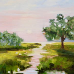 Large 18 x 24 Marsh Modern Impressionist South Carolina Kiawah Island Low Country Landscape Oil Painting By Rebecca Croft Studios