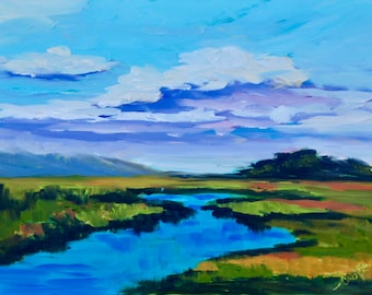 Marsh Painting Coastal Home Decor Modern Impressionist Landscape Oil Painting by Rebecca Croft Studios