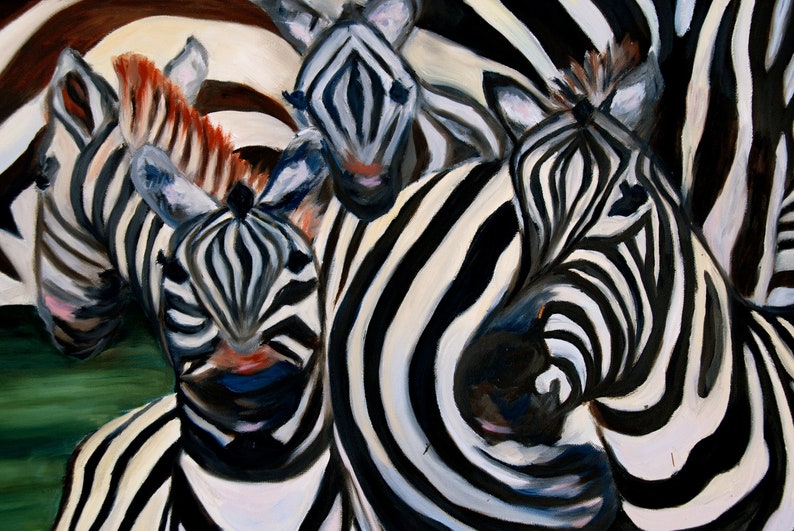 LARGE 24 x 36 Zebra Animal Painting Wall Art, Home, Office, Nursery Decor Original Oil Painting African Landscape by Rebecca Croft Studios image 4