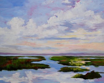 Giclee - Many Sizes - Frame Options - Marsh of Original Modern Impressionist Oil Painting by Rebecca Croft Studios