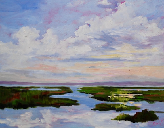 Giclee - Many Sizes - Frame Options - Marsh of Original Modern Impressionist Oil Painting by Rebecca Croft Studios