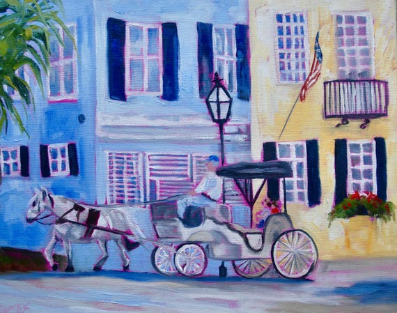 Giclee - Many Sizes - Frame Options - Rainbow Row Charleston SC of Original Modern Impressionist Oil Painting by Rebecca Croft Studios