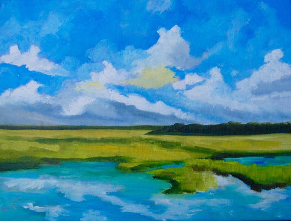 Giclee - Many Sizes - Frame Options - Marsh of Original Modern Impressionist Oil Painting by Rebecca Croft Studios
