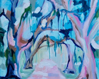 12 x 12 Marsh Low Country Charleston Live Oak Tree Impressionist Original Oil Landscape Painting by Rebecca Croft Studios
