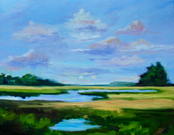 Giclee - Many Sizes - Frame Options - Marsh of Original Modern Impressionist Oil Painting by Rebecca Croft Studios