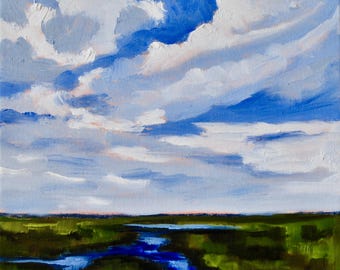 10 x 10 Charleston Marsh Original Ölgemälde von Rebecca Croft Studios Low Country Landschaftskunst