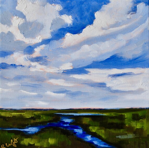 10 x 10 Charleston Marsh Original Oil Painting by Rebecca Croft Studios Low Country Landscape Art