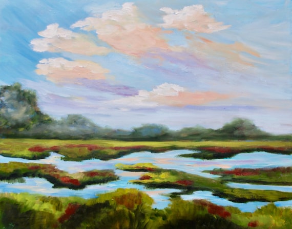 Giclee - Many Sizes - Frame Options - Marsh of Original Modern Impressionist Oil Painting by Rebecca Croft Studios