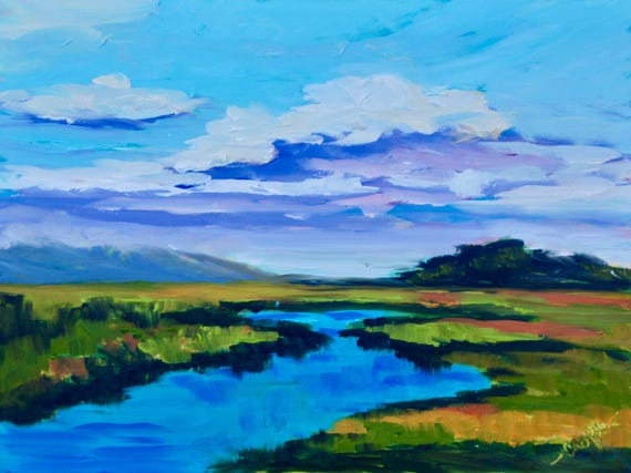 PRINT - Many Sizes - of Marsh Painting from Original Kiawah Island, South Carolina Impressionist Oil Painting by Rebecca Croft