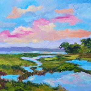 Framed GICLEE 30x 40 from Original Low Country Impressionist Marsh Oil Landscape Painting by Rebecca Croft Studios
